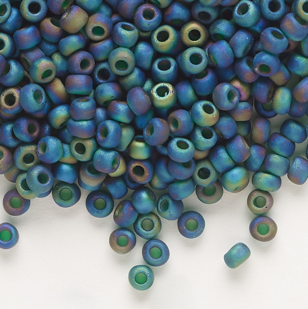 3/$15 Dyna-Mites Glass Seed Bead #6 Round 5960SB Frosted Rainbow Peacock